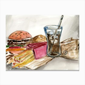 Still Life Fast Food - hand painted watercolor dining kitchen art still life Canvas Print