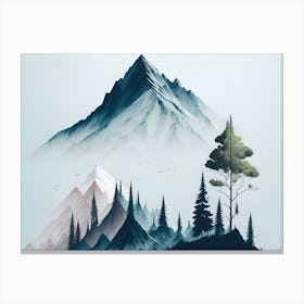 Mountain And Forest In Minimalist Watercolor Horizontal Composition 238 Canvas Print