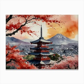 Pagoda And Cherry Blossoms Canvas Print