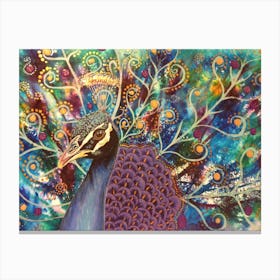 Peacock Mixed Media Bird Animal Canvas Print