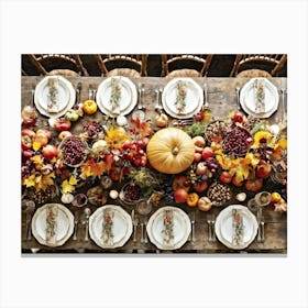 A Traditional Rustic Autumn Harvest Table Set For A Festive Gathering Sun Bleached Wooden Table Hig Canvas Print