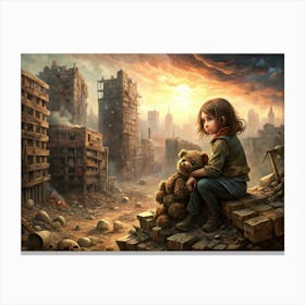 Child Sitting In A Post Apocalyptic City Canvas Print