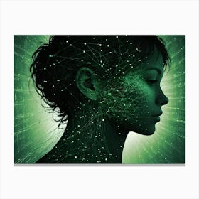 An Illustration Of A Woman S Head With A Glowing Network Of Lines And Dots, Representing A Digital Mind Or A Connection To Technology Canvas Print