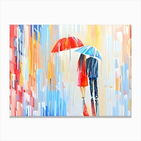 Couple Holding Umbrellas Abstract Painting Canvas Print