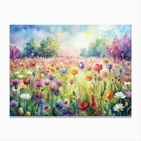 Watercolor Painting Of A Wildflower Meadow Canvas Print