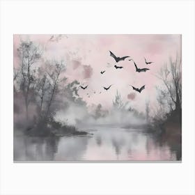 Bats Flying Over A Lake Canvas Print