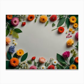 Colorful Flowers Frame On White Background Canvas Print