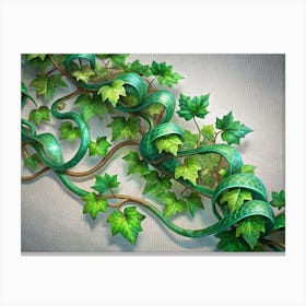 Green Ivy Vines With Leaves On A Grey Background Canvas Print