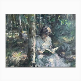 Woman Reading In The Woods Canvas Print