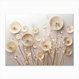 Photo Dandelion Flowers 3d Artwork Illustration Background with Golden Circles Canvas Print