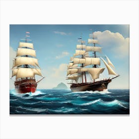 Two Ships In The Ocean Canvas Print