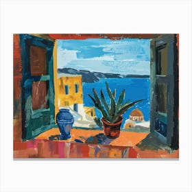 Santorini From The Window View Painting 4 Canvas Print