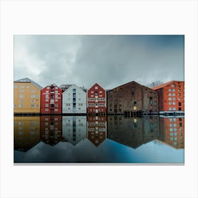 Trondheim Norway reflection in the river of the city | Street travel photography Canvas Print