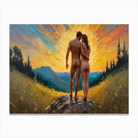 Nude Couple At Sunset Vincent Van Gogh Style Canvas Print