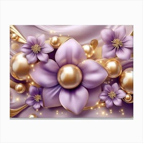 Purple Flowers With Pearls 4 Canvas Print