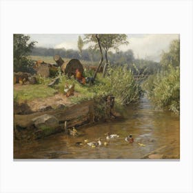 Vintage Painting Pond With Ducks Canvas Print