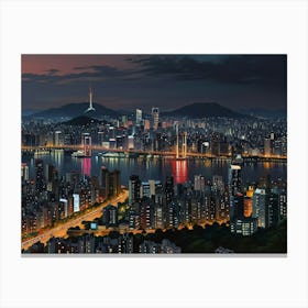 Hong Kong City At Night Canvas Print