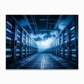 Advanced Data Center Basking In Cool White Light Rows Of High Performance Energy Efficient Servers (6) Canvas Print