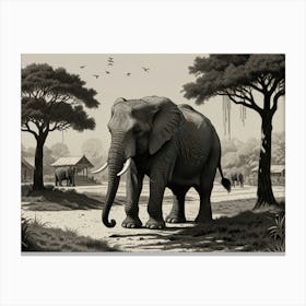 Elephants In The Savannah Canvas Print