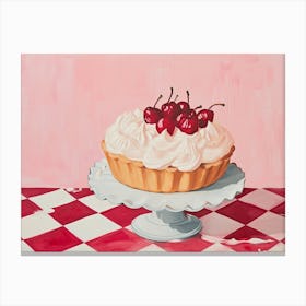 Cream Tart & Cherries With Red Checkerboard Canvas Print