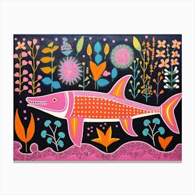 Whale Shark 1 Folk Style Animal Illustration Canvas Print