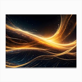 Abstract, Flowing, Golden Lines With A Luminous Glow Against A Dark Background, Resembling A Celestial Or Cosmic Landscape Canvas Print