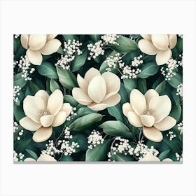 Magnolia Flowers Seamless Pattern, Luxury Floral Canvas Print