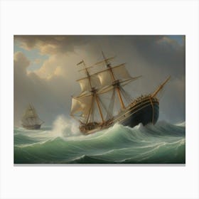 Two Ships In Rough Seas Canvas Print