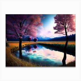 Pink Trees In A Lake Canvas Print