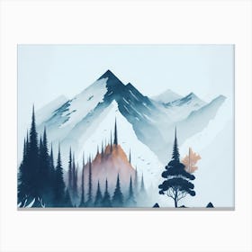 Mountain And Forest In Minimalist Watercolor Horizontal Composition 13 Canvas Print