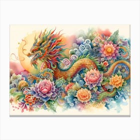 Dragon And Flowers 1 Canvas Print