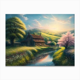 House By The Stream Canvas Print