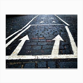 Chalk Drawn Directional Arrows And Markings Bold And Simple On An Aged Sidewalk Surface Partially (1) Canvas Print