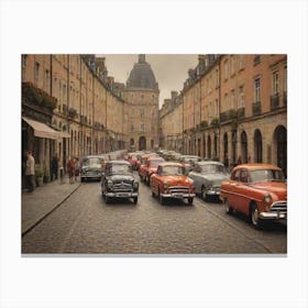 Old Cars On A Cobblestone Street Canvas Print