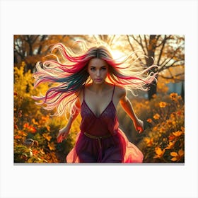 Beautiful Girl With Colorful Hair Canvas Print