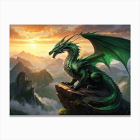 Earth Dragon Basking In The Glow Of A Setting Sun Scales Glinting With The Myriad Hues Of Emerald A Canvas Print