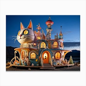 Whimsical Unique House Shaped Like A Cat In A Fantasy Setting Creative Architecture Meets Charming Canvas Print