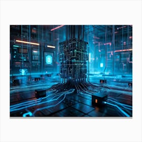 Advanced Cybersecurity Concept Visualized By A Thick Lens Of Intertwined Metallic Wires Representing (1) Canvas Print