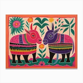 Rhinoceros 2 Folk Style Animal Illustration Canvas Print