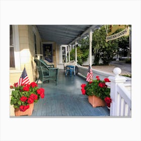 Front Porch with flags in Oaks Bluff (Martha’s Vineyard Series) Canvas Print