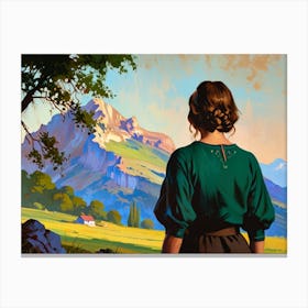 Woman Looking At The Mountains Canvas Print