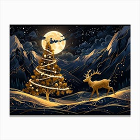 Christmas Tree With Deer Canvas Print