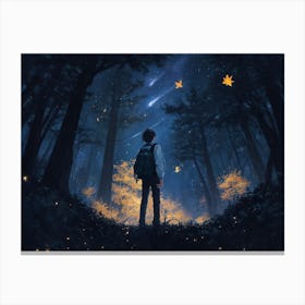 Anime Pastel Dream Midnight In A Dense Forest The Boy Stands 0 Canvas Print