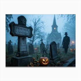 Halloween Theed Wedding Announcement Fog Enshrouds A Dilapidated Signboard Proclaiming The Union Of (7) Canvas Print