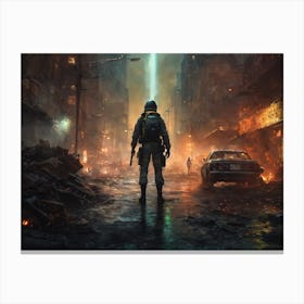 Soldier In A City Canvas Print