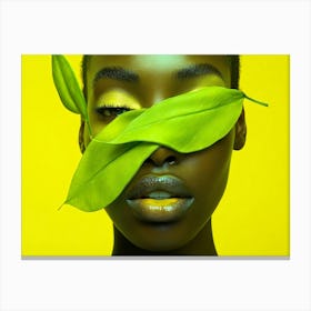 Black Woman With Green Leaves Canvas Print