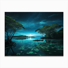 Night Sky Over A Lake Paintings Art Print Canvas Print