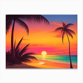 A Tranquil Beach At Sunset Horizontal Illustration 57 Canvas Print