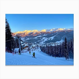 Snow Laden Mini Ski Resort Quaint Chalets Dotted With Smoking Chimneys Nestled Among Frosted Pine T 2 Canvas Print