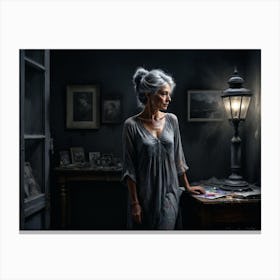 Old Woman In The Dark Canvas Print